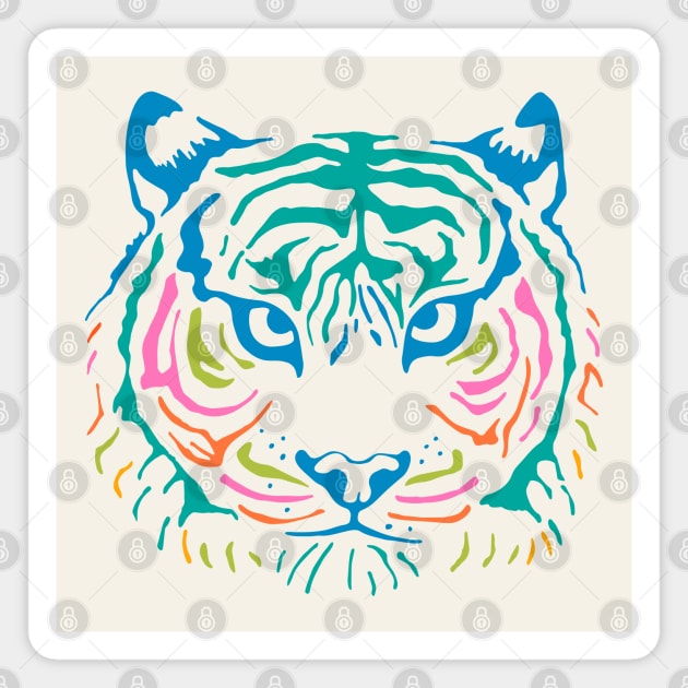 TIGER'S EYE Staring Wild Big Cat Tiger Face Head in Rainbow Colours - UnBlink Studio by Jackie Tahara Magnet by UnBlink Studio by Jackie Tahara